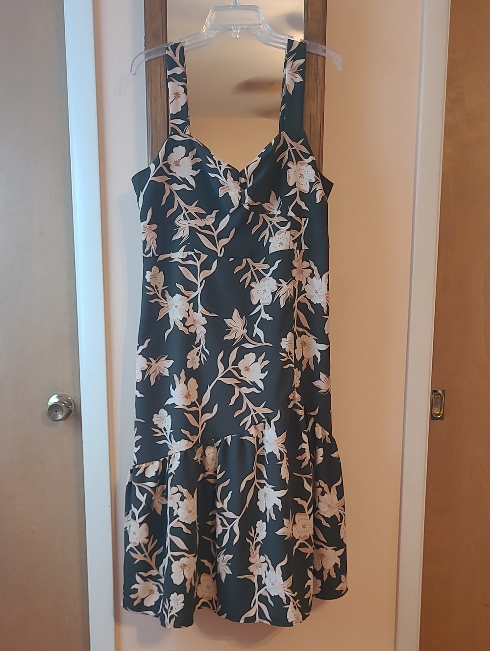 Maurices Dark Green Midi Dress with Cream Floral Print